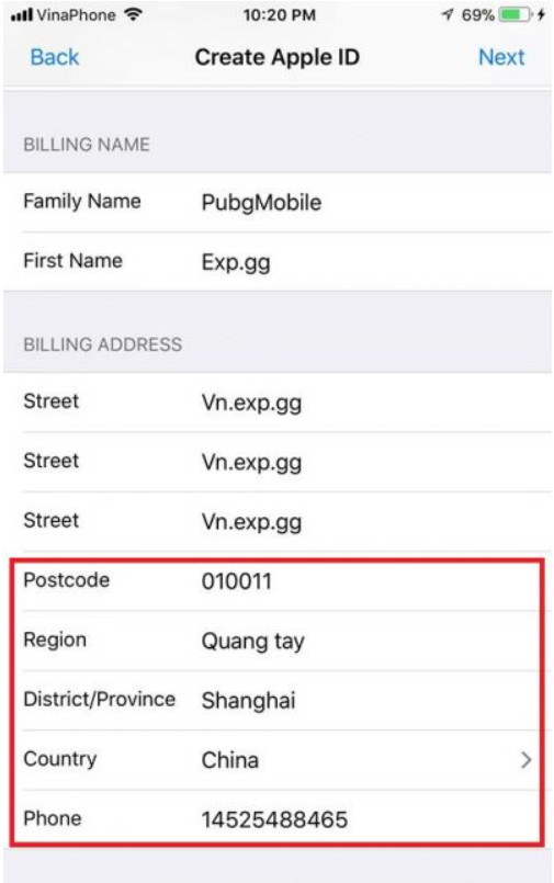 Nhập postcode và địa điểm cư ngụ tại Trung Quốc